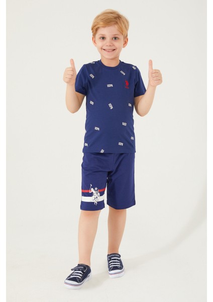 Shaped Small Writing Lacivert Erkek Çocuk Bermuda Takım modelleri