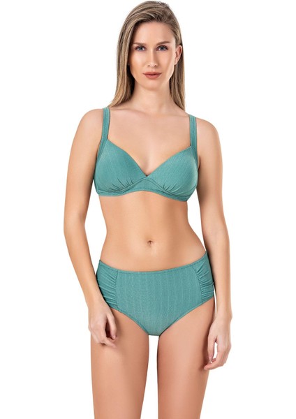 Kadın Büzgü Detaylı Yeşil Simli Bikini Takımı