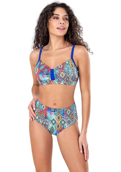 Kadın Desenli Yüksek Bel Destekli Bikini Takımı