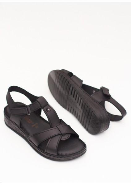 Kadın Siyah Deri Comfort Yumuşak Tabanlı Ortopedik Sandalet fiyatları