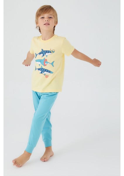 Shark Sarı Erkek Çocuk Kısa Kol Pijama Takım