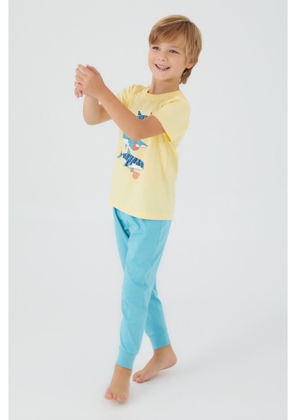 Shark Sarı Erkek Çocuk Kısa Kol Pijama Takım