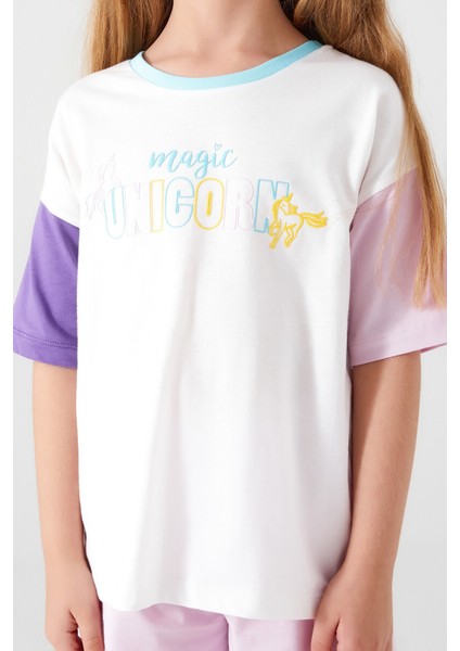 Magic Unicorn Krem Kız Çocuk Şort Takım