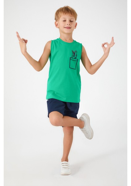 Crocodile Pattern Yeşil Erkek Çocuk Bermuda Takım