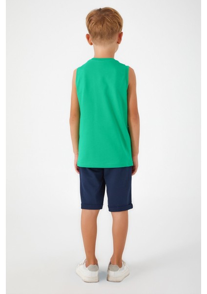 Crocodile Pattern Yeşil Erkek Çocuk Bermuda Takım