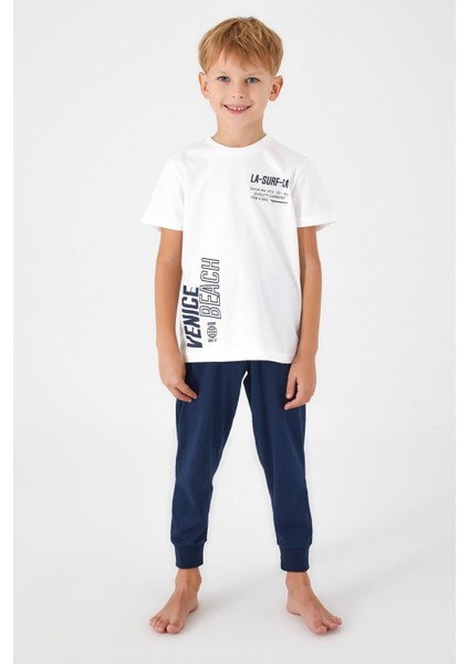 Summer Krem Erkek Çocuk Kısa Kol Pijama Takım