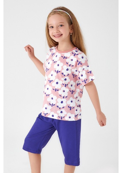 Flower Retro Pembe Kız Çocuk Kapri Takım fiyatları