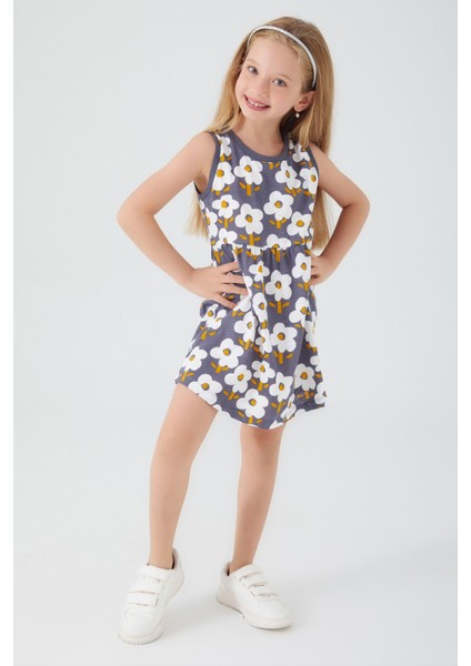 Florals Antrasit Kız Çocuk Elbise modelleri