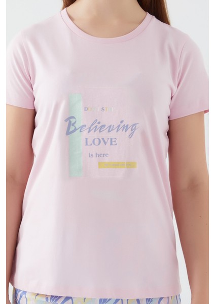 Believing Love Toz Pembe Kadın Kısa Kol Pijama Takım