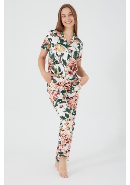 Pleated Haki Kadın Gömlek Pijama