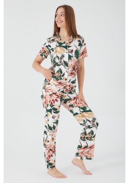 Pleated Haki Kadın Gömlek Pijama