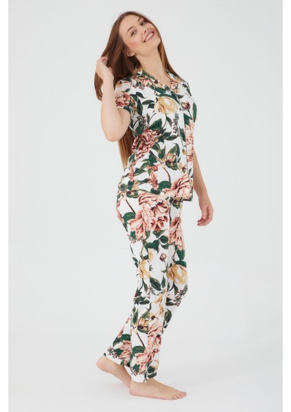 Pleated Haki Kadın Gömlek Pijama