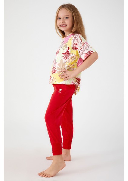 With Leaf Patterns Beyaz Kız Çocuk Kısa Kol Pijama Takım modelleri