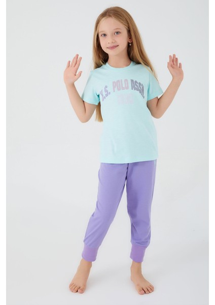 Bead Detail Turkuaz Kız Çocuk Kısa Kol Pijama Takım modelleri