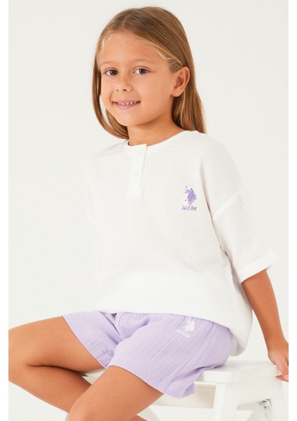 Tiny Line Detail Beyaz Kız Çocuk Şort Takım