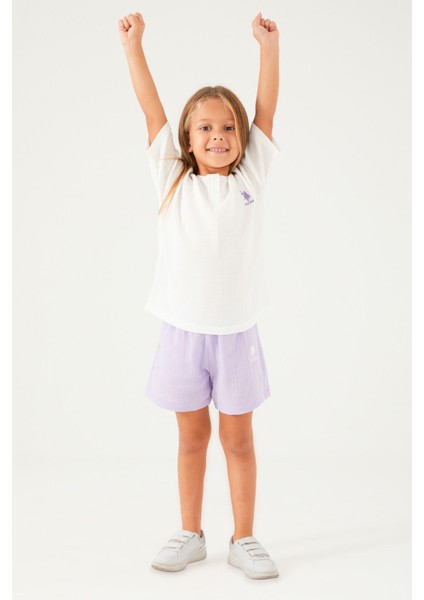 Tiny Line Detail Beyaz Kız Çocuk Şort Takım modelleri