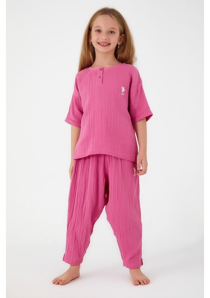 Thin Strip Fuşya Kız Çocuk Kısa Kol Pijama Takım