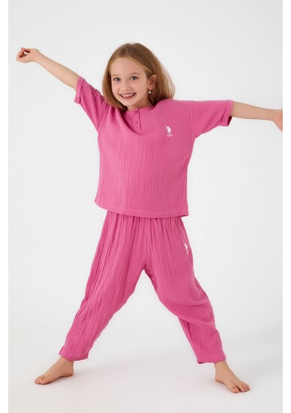 Thin Strip Fuşya Kız Çocuk Kısa Kol Pijama Takım modelleri