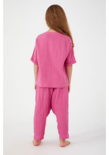 Thin Strip Fuşya Kız Çocuk Kısa Kol Pijama Takım indirimleri