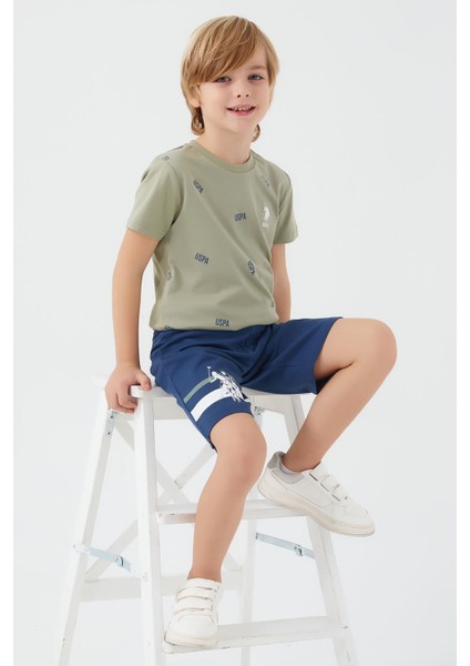 Shaped Small Writing Açık Haki Erkek Çocuk Bermuda Takım
