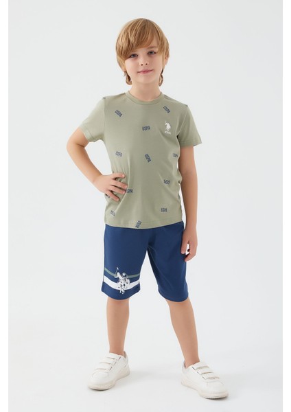 Shaped Small Writing Açık Haki Erkek Çocuk Bermuda Takım modelleri