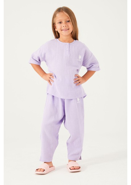 Thin Strip Lila Kız Çocuk Kısa Kol Pijama Takım fiyatları