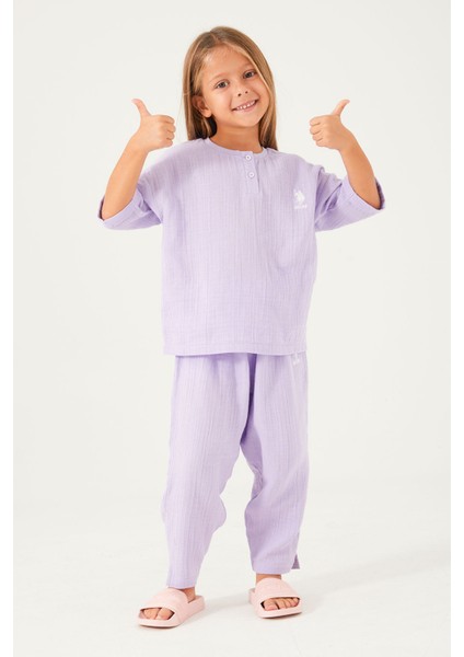 Thin Strip Lila Kız Çocuk Kısa Kol Pijama Takım modelleri