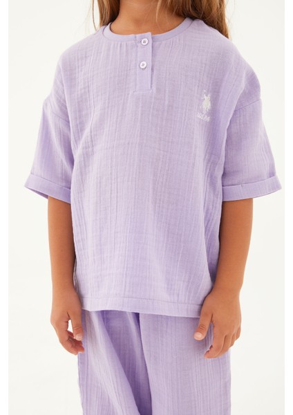 Thin Strip Lila Kız Çocuk Kısa Kol Pijama Takım fırsatları