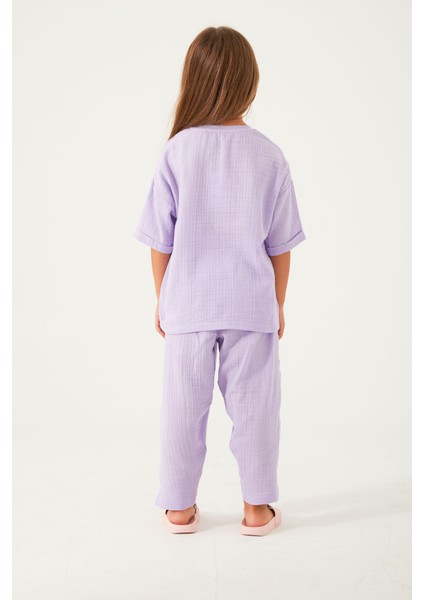 Thin Strip Lila Kız Çocuk Kısa Kol Pijama Takım indirimleri