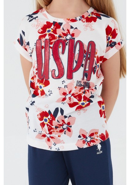 Floral Print Krem Kız Çocuk Kısa Kol Pijama Takım fırsatları