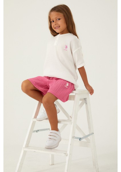 Tiny Line Detail Krem Kız Çocuk Şort Takım