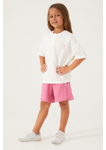 Tiny Line Detail Krem Kız Çocuk Şort Takım modelleri
