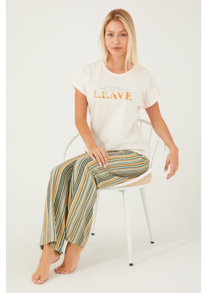 Leave Beyaz Kadın Kısa Kol Pijama Takım