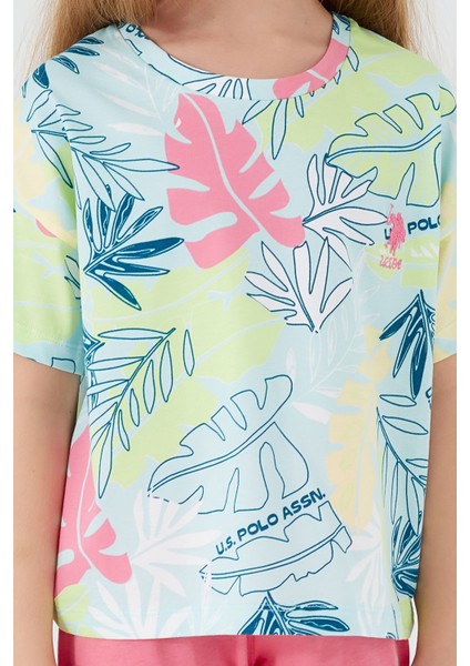 With Leaf Patterns Açık Yeşil Kız Çocuk Kısa Kol Pijama Takım fırsatları