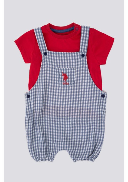 Tiny Squares Lacivert Bebek Salopet T-shirt Takım