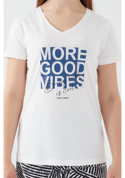 More Good Vibes Krem Kadın Kısa Kol Pijama Takım