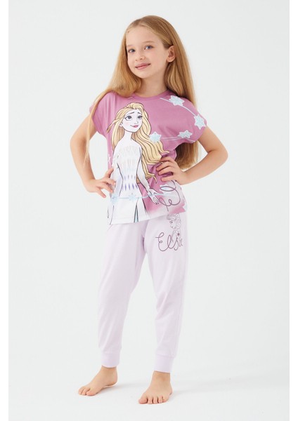 Elsa Mor Kız Çocuk Kısa Kol Pijama Takım