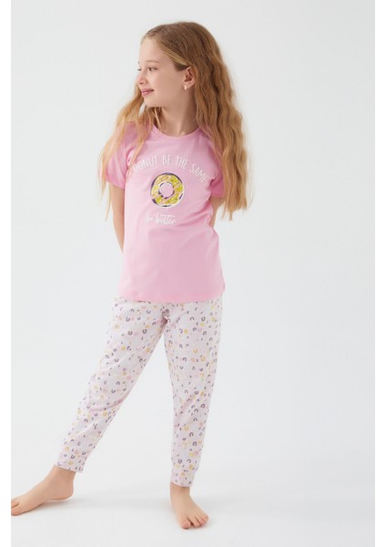 Donut Pattern Pembe Kız Çocuk Kısa Kol Pijama Takım