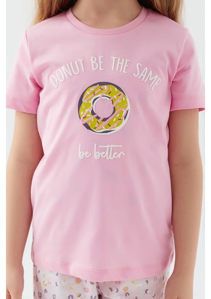 Donut Pattern Pembe Kız Çocuk Kısa Kol Pijama Takım