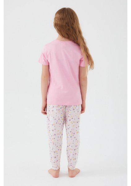Donut Pattern Pembe Kız Çocuk Kısa Kol Pijama Takım