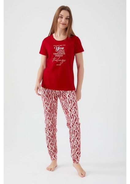 Friday Feelings Kırmızı Kadın Kısa Kol Pijama Takım