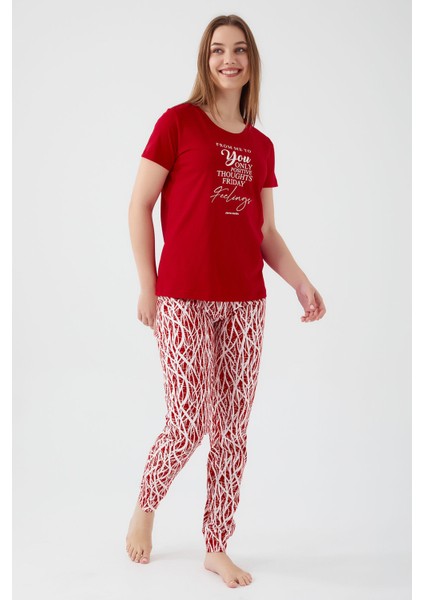 Friday Feelings Kırmızı Kadın Kısa Kol Pijama Takım modelleri