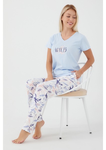Wild Soul Açık Mavi Kadın Kısa Kol Pijama Takım