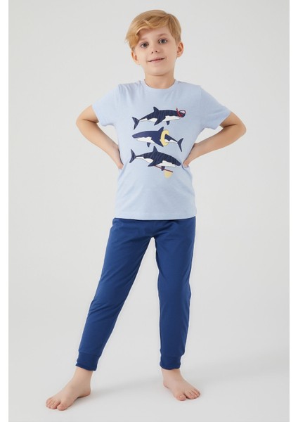 Shark Mavi Erkek Çocuk Kısa Kol Pijama Takım