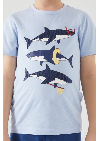 Shark Mavi Erkek Çocuk Kısa Kol Pijama Takım fırsatları