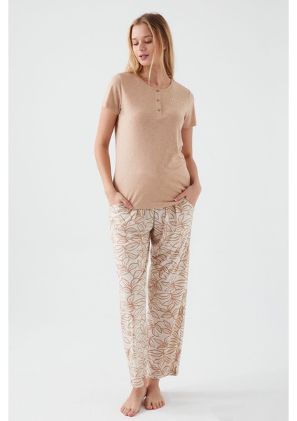 Tropical Vibes Kahve Kadın Kısa Kol Pijama Takım fiyatları