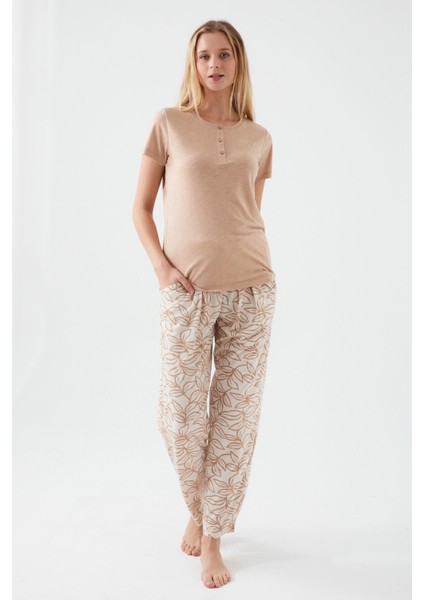 Tropical Vibes Kahve Kadın Kısa Kol Pijama Takım modelleri