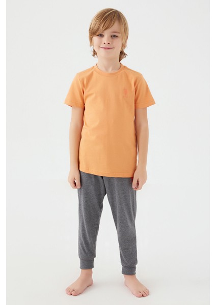 Light Yellow Texture Sarı Erkek Çocuk Kısa Kol Pijama Takım
