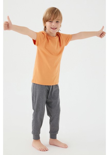 Light Yellow Texture Sarı Erkek Çocuk Kısa Kol Pijama Takım