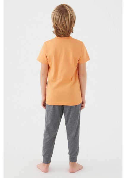 Light Yellow Texture Sarı Erkek Çocuk Kısa Kol Pijama Takım